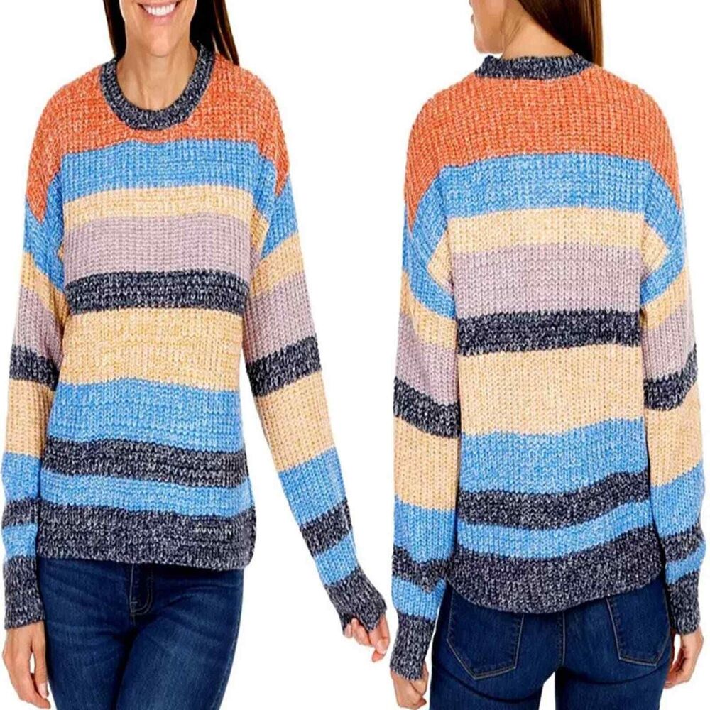 C & C California Marled Stripe Cable Knit Sweater Womens Size 1X Multicolor Fall
